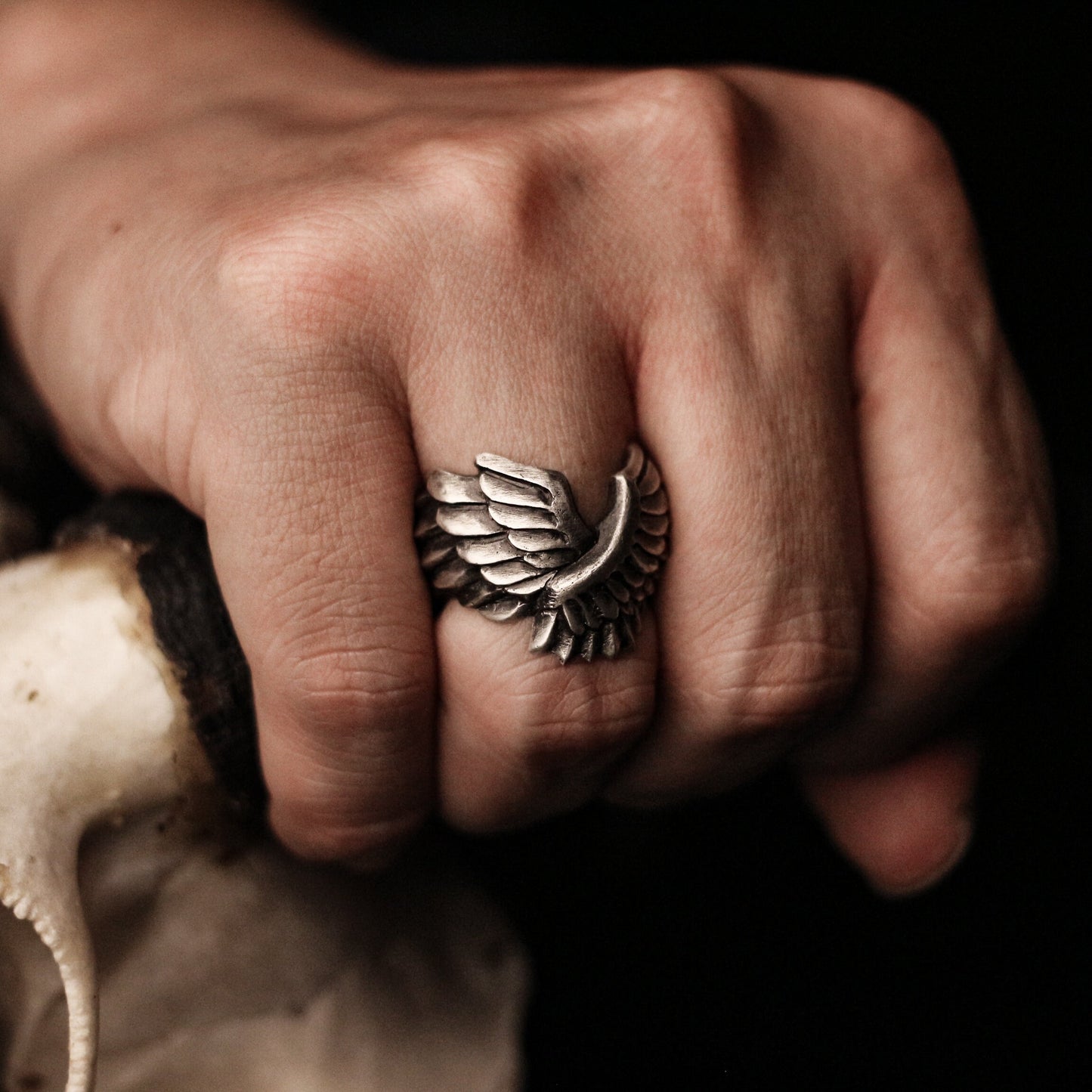 Angel wings 925 silver ring, flying wings open ring, unique sterling silver gothic vintage handmade gift-craftsman made