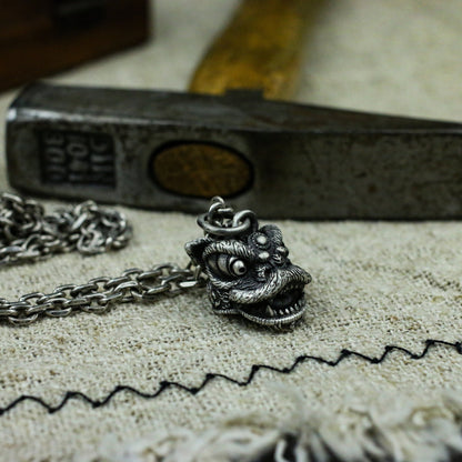 Oriental Lion Dance 925 Silver Necklace Pendant, New Year Monster Ornaments, Small Gift Sterling Silver Ornaments - Crafted Made