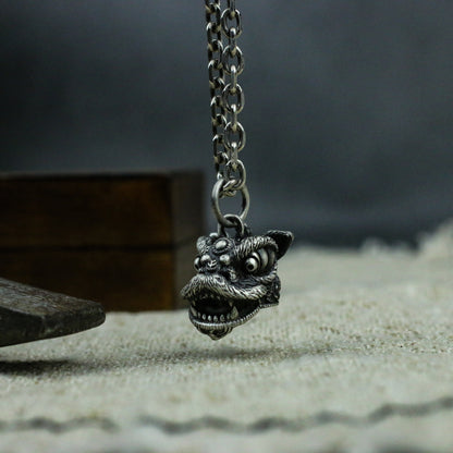 Oriental Lion Dance 925 Silver Necklace Pendant, New Year Monster Ornaments, Small Gift Sterling Silver Ornaments - Crafted Made