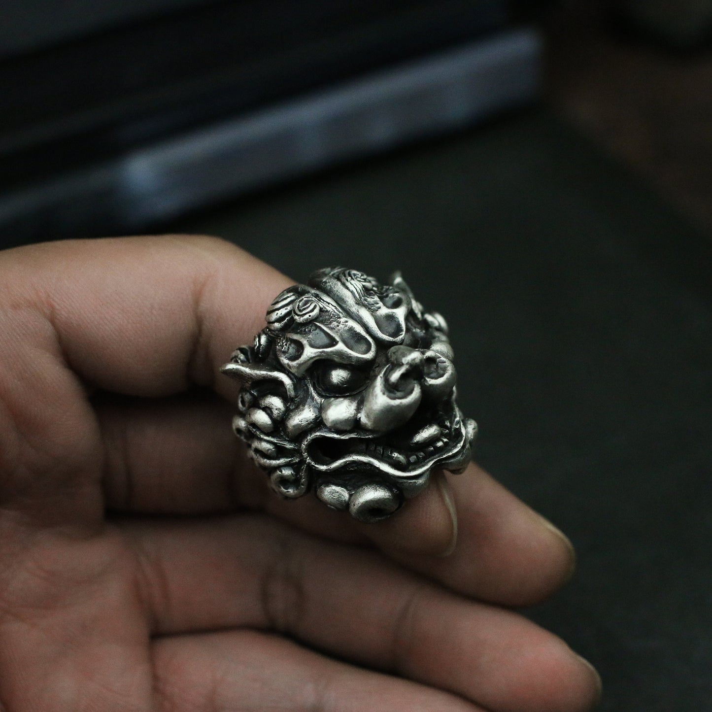 Lion beast 925 silver ring, lion dance head ring, New Year beast Kylin gift sterling silver personality - Crafted by craftsmen - SATANHORN