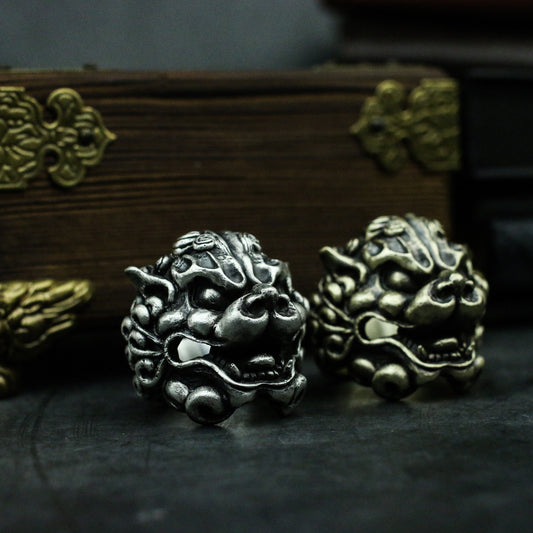 Lion beast 925 silver ring, lion dance head ring, New Year beast Kylin gift sterling silver personality - Crafted by craftsmen - SATANHORN