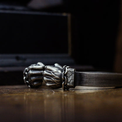 Men's Fist 925 Silver Bangles, double Fist Bangles, motorcycle tough guy Bangles sterling silver personality - Craftsman production