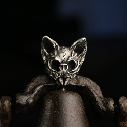 Skull cat 925 Silver Ring, beast skull design ring, handmade sterling silver vintage punk personalized gift-crafted by craftsman - SATANHORN