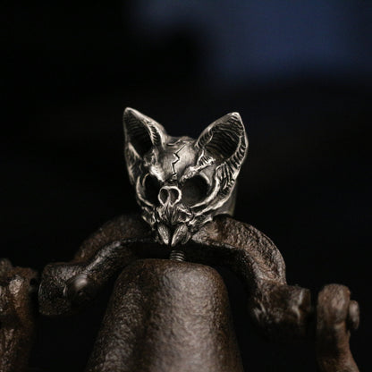 Skull cat 925 Silver Ring, beast skull design ring, handmade sterling silver vintage punk personalized gift-crafted by craftsman - SATANHORN