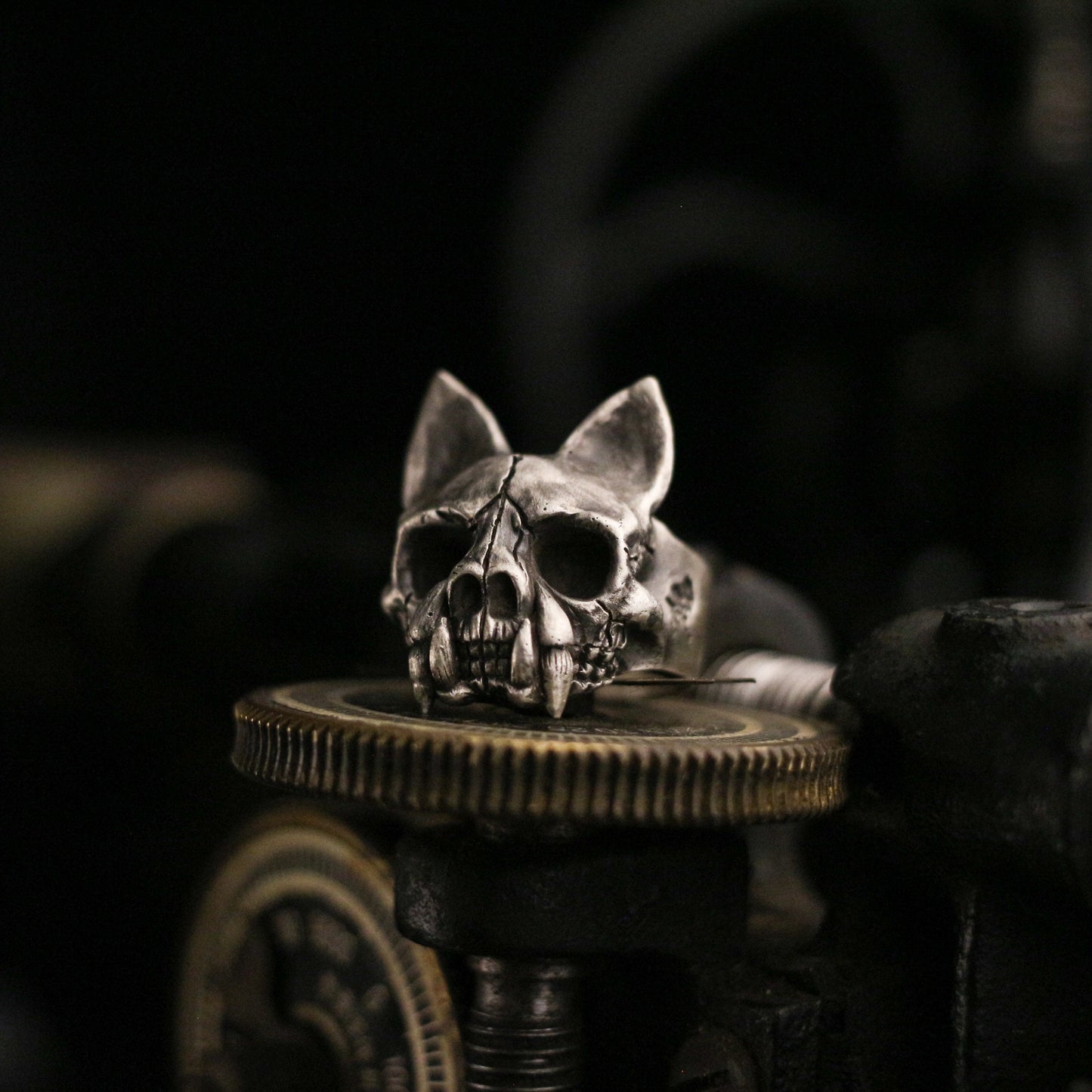 Cat skull 925 silver ring, fierce skull ring, handmade sterling silver vintage punk personalized gift-crafted by craftsman