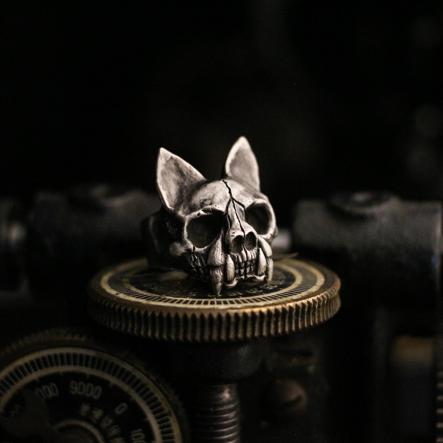 Cat skull 925 silver ring, fierce skull ring, handmade sterling silver vintage punk personalized gift-crafted by craftsman