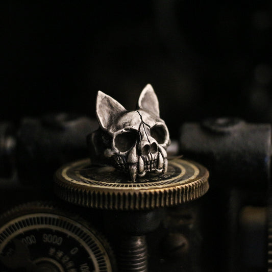 Cat skull 925 silver ring, fierce skull ring, handmade sterling silver vintage punk personalized gift-crafted by craftsman