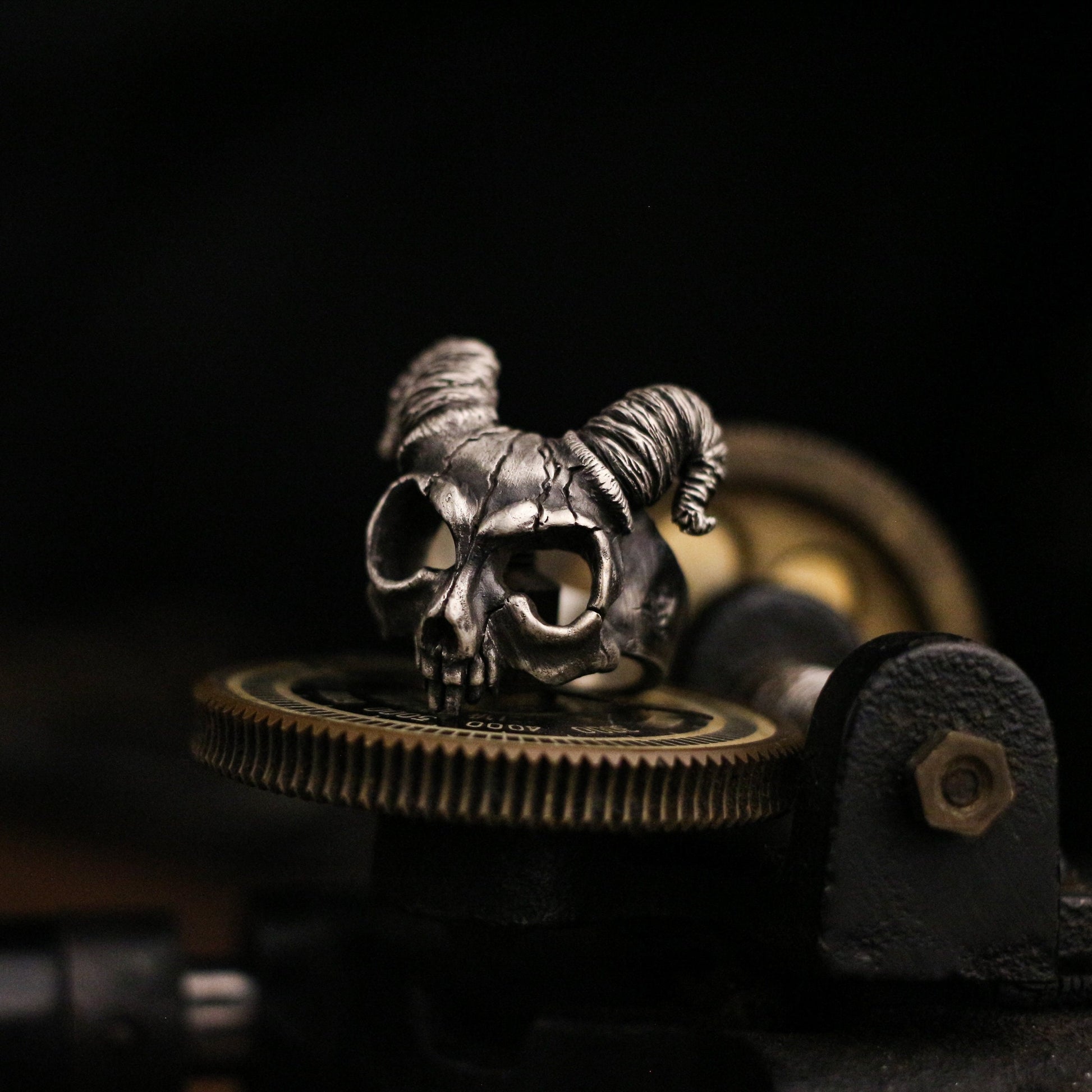 Sheep head skull 925 silver ring, Shofar skull ring, handmade sterling silver vintage punk personalized gift - Craftsmen made - SATANHORN