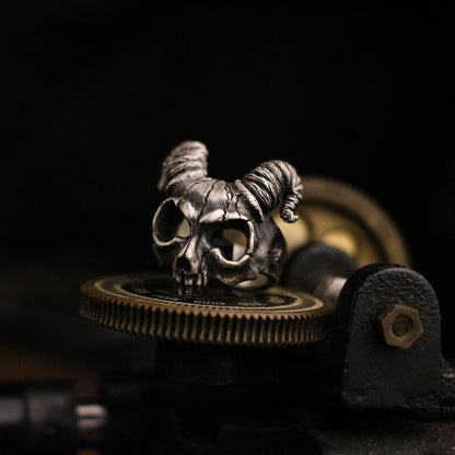 Sheep head skull 925 silver ring, Shofar skull ring, handmade sterling silver vintage punk personalized gift - Craftsmen made - SATANHORN
