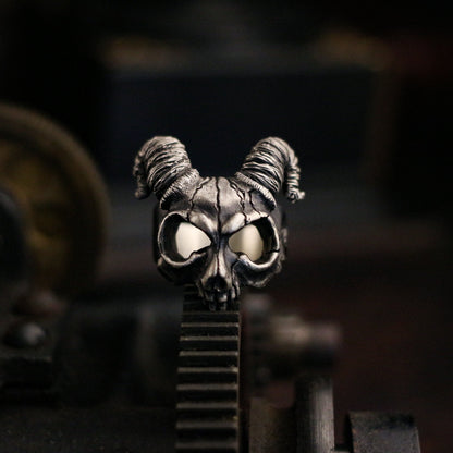 Sheep head skull 925 silver ring, Shofar skull ring, handmade sterling silver vintage punk personalized gift - Craftsmen made - SATANHORN
