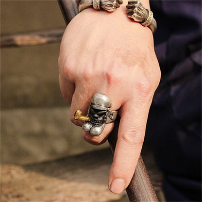 Popeye 925 silver ring, captain pipe ring, sterling silver and brass personalized gift for men - Craftsman made - SATANHORN