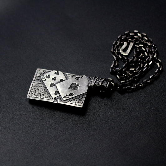 God of Gamblers Fortune 925 Silver Pendant Necklace, Kitchen Knife Poker Pendant, Ace of Spades Personality Gift-Craftsmen made