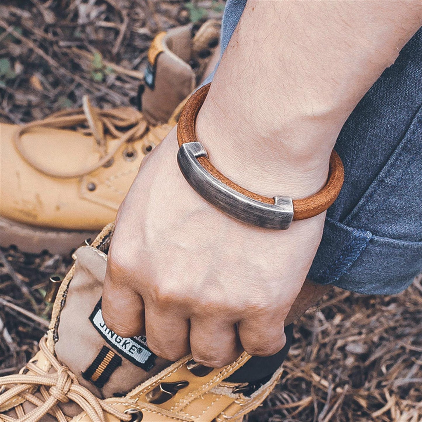 Simple leather cord 925 silver bracelet, men's outdoor handmade silver jewelry, unique wrist accessories-Craftsman made