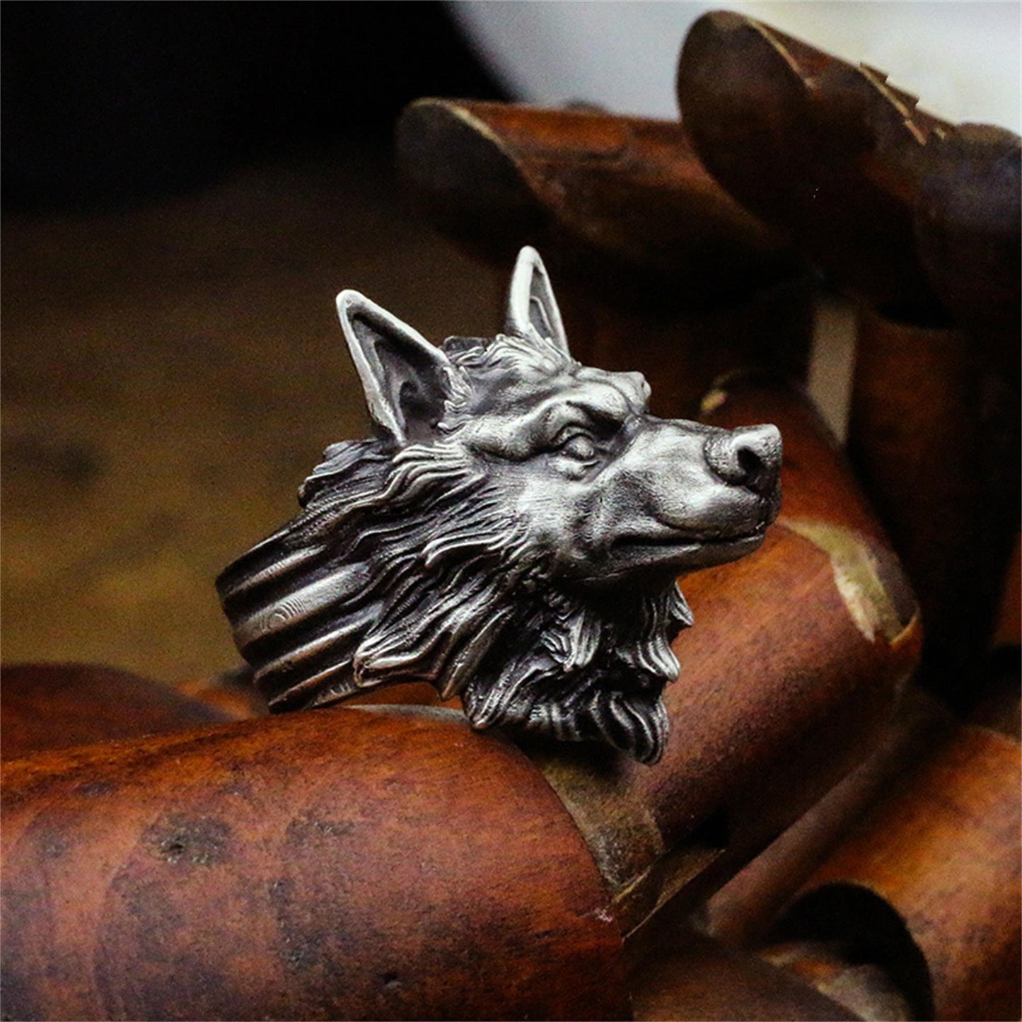 Silver wolf 925 silver ring, wolf king wild wolf jewelry, steppen wolf sterling silver ring-craftsman made