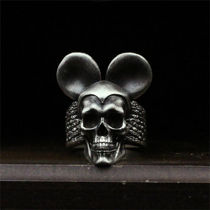 Handmade 925 Silver Oxidized Imitation Natural Texture Skull Wide Ring Fantasy Jewelry - SATANHORN
