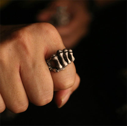 Fist skeleton 925 silver ring, bone fist silver ring, men's jewelry silver ring-Craftsman made - SATANHORN