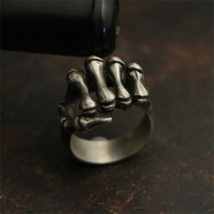 Fist skeleton 925 silver ring, bone fist silver ring, men's jewelry silver ring-Craftsman made - SATANHORN
