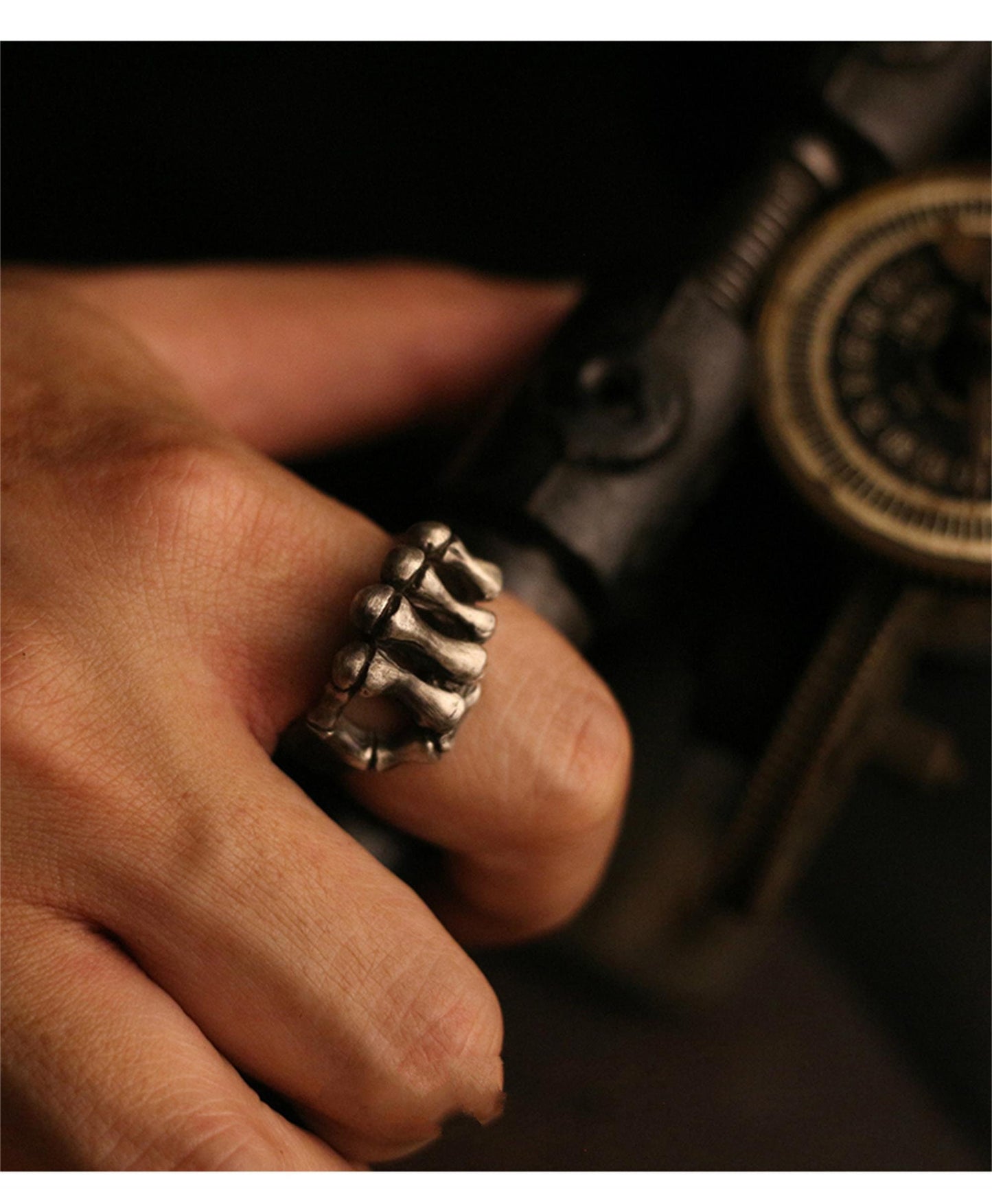 Fist skeleton 925 silver ring, bone fist silver ring, men's jewelry silver ring-Craftsman made