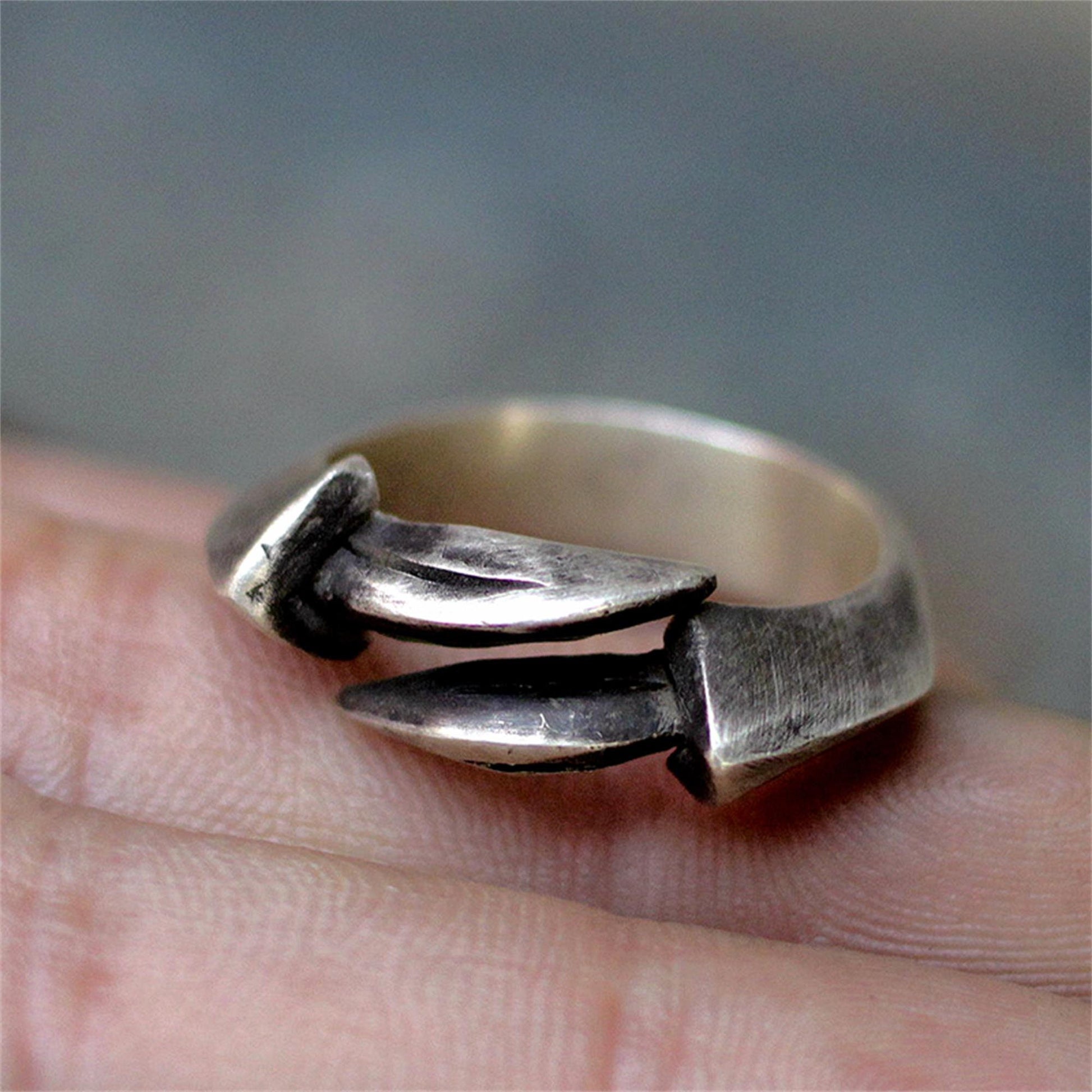 Original handmade opening non-takahashi feather claw tip 925 sterling silver retro simple art men and women ring---Craftsman made - SATANHORN