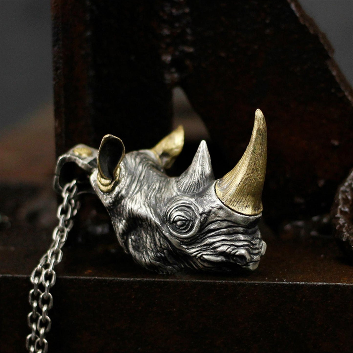 Rhino head 925 silver pendant necklace, huge pendant silver jewelry, personalized creative handmade gifts-craftsmen made