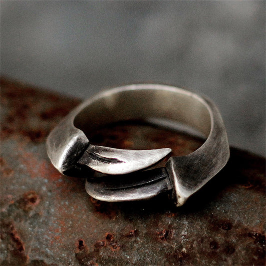 Original handmade opening non-takahashi feather claw tip 925 sterling silver retro simple art men and women ring---Craftsman made - SATANHORN