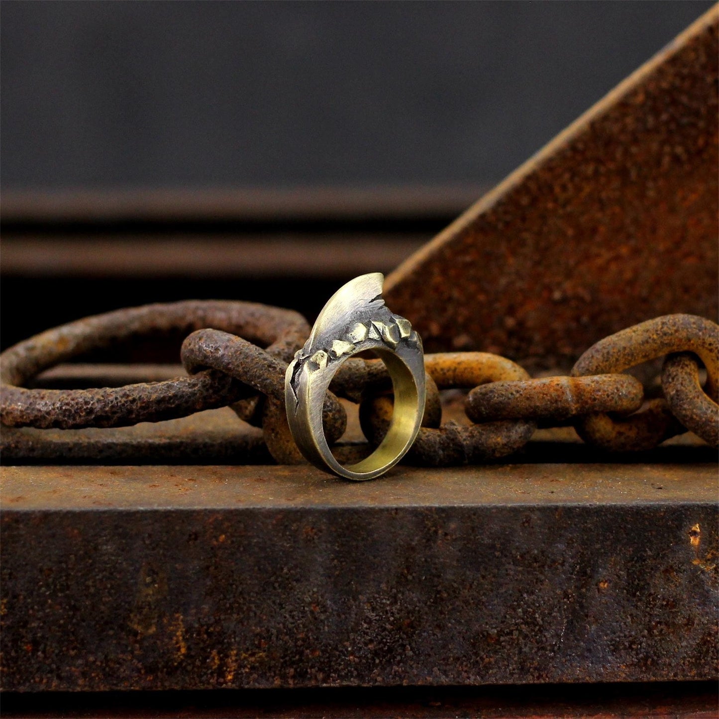 Shark fin 925 silver/brass Ring, ruthless killer Ring, sterling silver brass personality gift of the sea master - Craftsman made