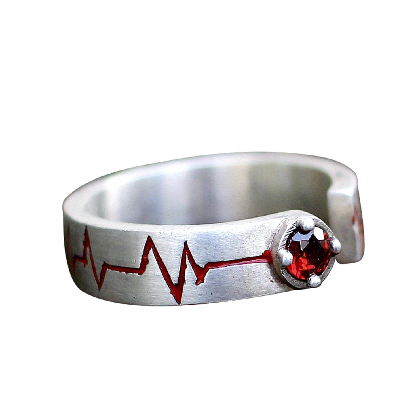 Heartbeat couple 925 silver ring, Gift for mother,ECG love jewelry sterling silver ring love at first sight - Craftsman made