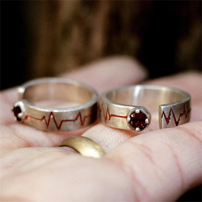Heartbeat couple 925 silver ring, Gift for mother,ECG love jewelry sterling silver ring love at first sight - Craftsman made - SATANHORN