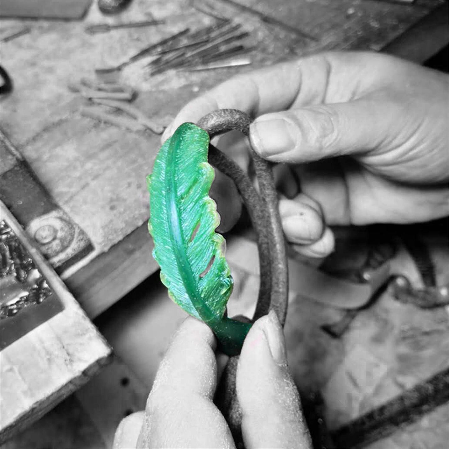 Feather Takahashi style 925 silver bracelet bangle, fate's feather leather rope thin-Craftsman made