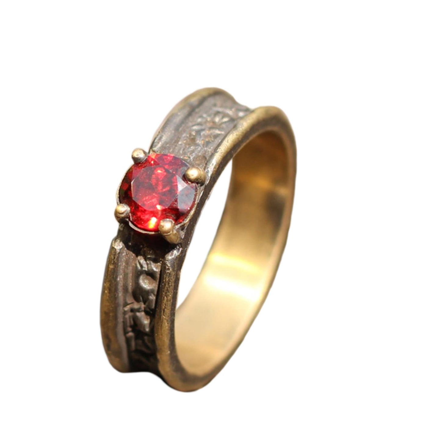 Inlaid garnet 925 silver ring, Gift for mother,gentleman woman gift ring sterling silver brass-craftsman made