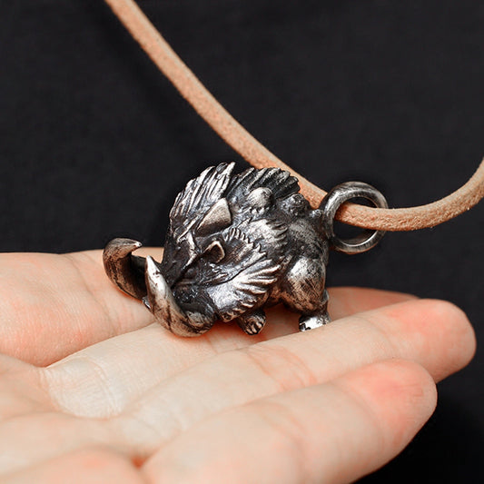 Boar 925 Silver Pendant Necklace,Viking's Wild Boar Pendant,Personalized Pet Jewelry,Bravery and Perseverance-Craftsman made