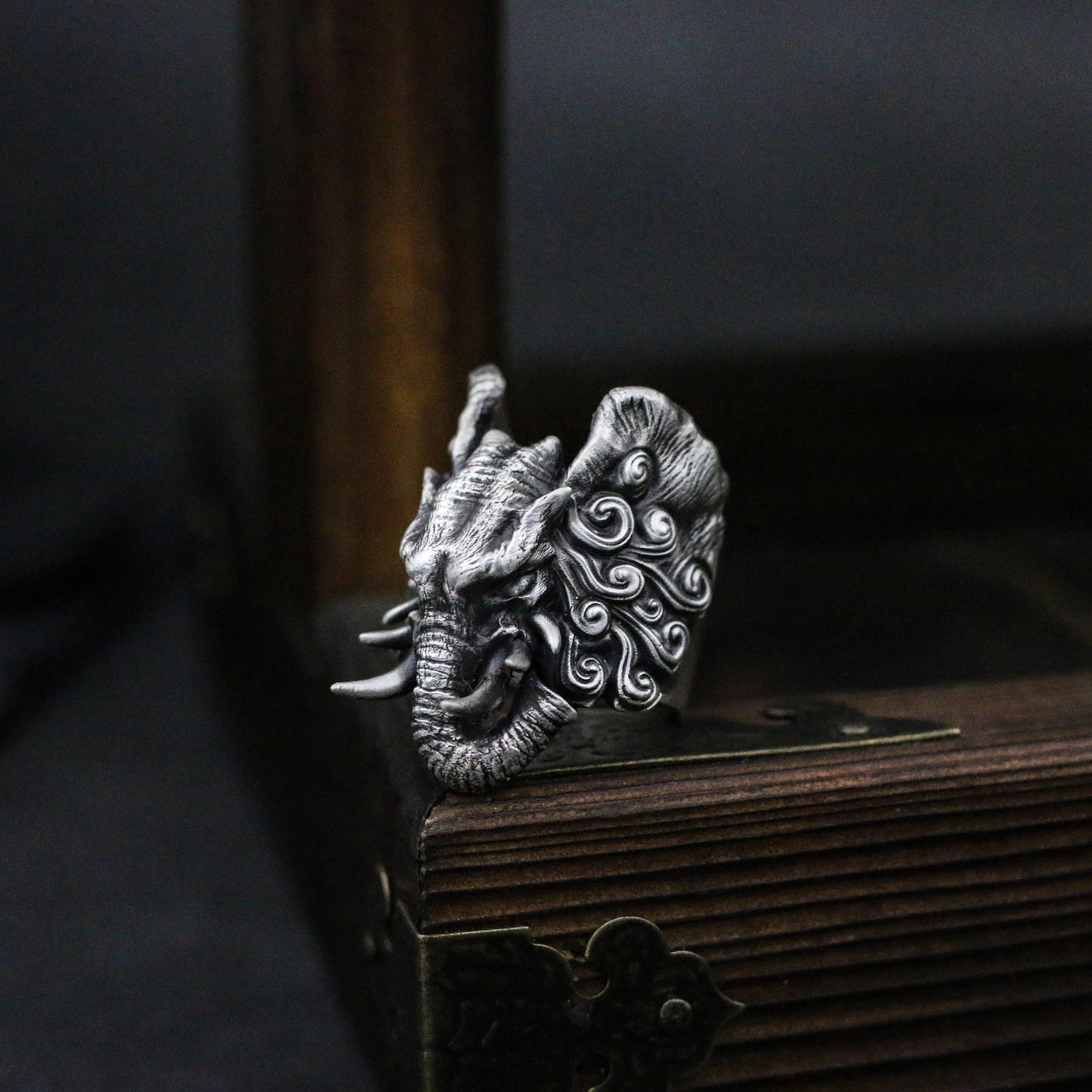 Six-tooth Elephant 925 Silver Ring - Buddhist Mount Sterling silver Ring - Crafted Made