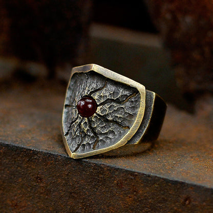 Shield Ring exquisite 925 silver ring,925 silver ring,Inlaid red agate ring,Hammered Ring,Textured Ring,Unique Gift-Craftsman made - SATANHORN