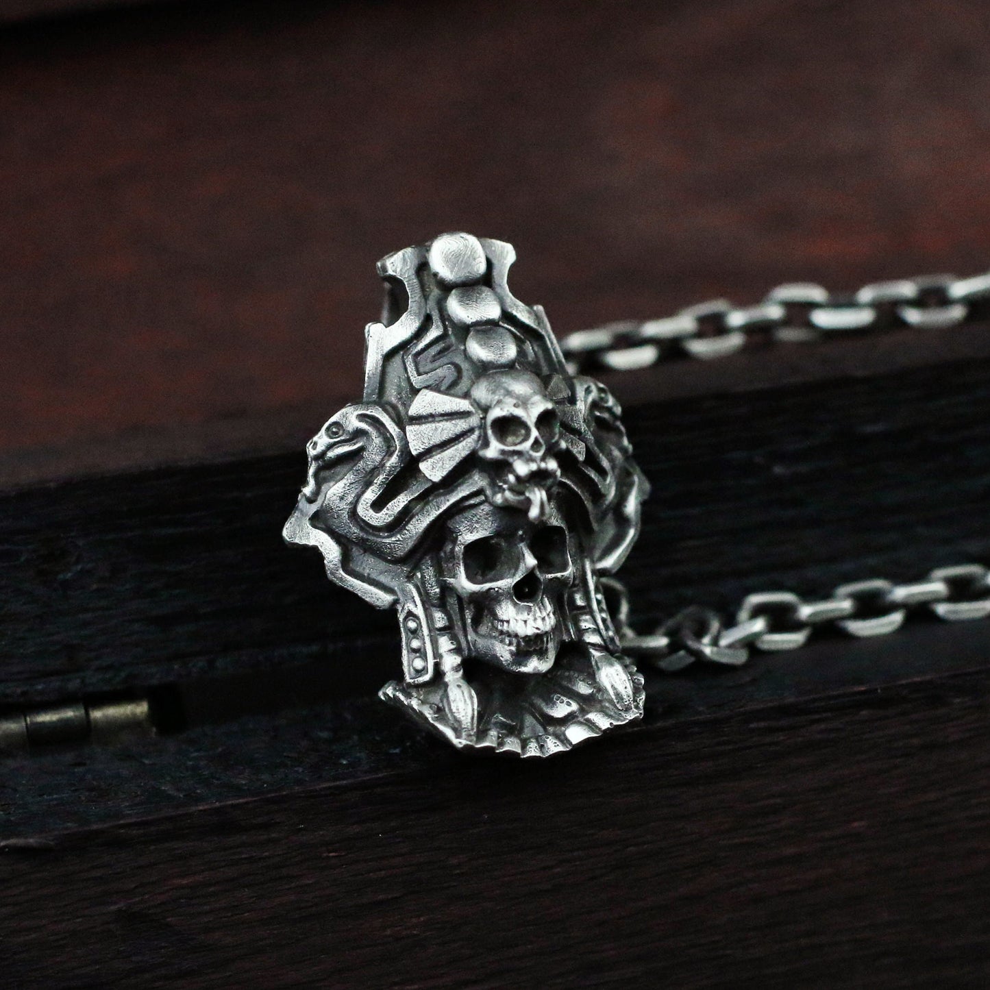 Priest Skull Mayan God 925 silver pendant necklace,Mayan Priest Pendant, Ancient Culture Pendant,Skull silver pendant-0Craftsman made