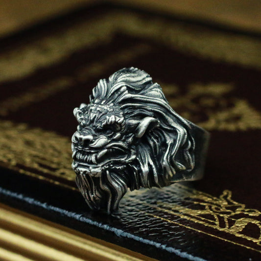 African lion 925 silver ring, majestic lion king silver ring, handmade silver ring for men-Craftsman made