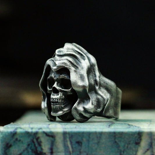 Grim Reaper 925 Silver Ring,Vintage Gothic Angel of Death Jewelry,Band Ring,Halloween Jewelry,elegant skull ring,Craftsman made - SATANHORN