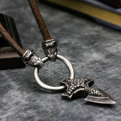 Snake and Weapon-925 Silver Pendant Necklace-Leather Cord Silver Ring Pendant Silver-Craftsman made