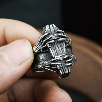 Coffin 925 Silver Ring,Gothic silver ring,Ghost Claw Ring,Casket Ring,Coffin Ring,Goth Jewelry,Halloween Ring-Craftsmen made - SATANHORN