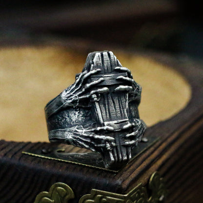 Coffin 925 Silver Ring,Gothic silver ring,Ghost Claw Ring,Casket Ring,Coffin Ring,Goth Jewelry,Halloween Ring-Craftsmen made - SATANHORN