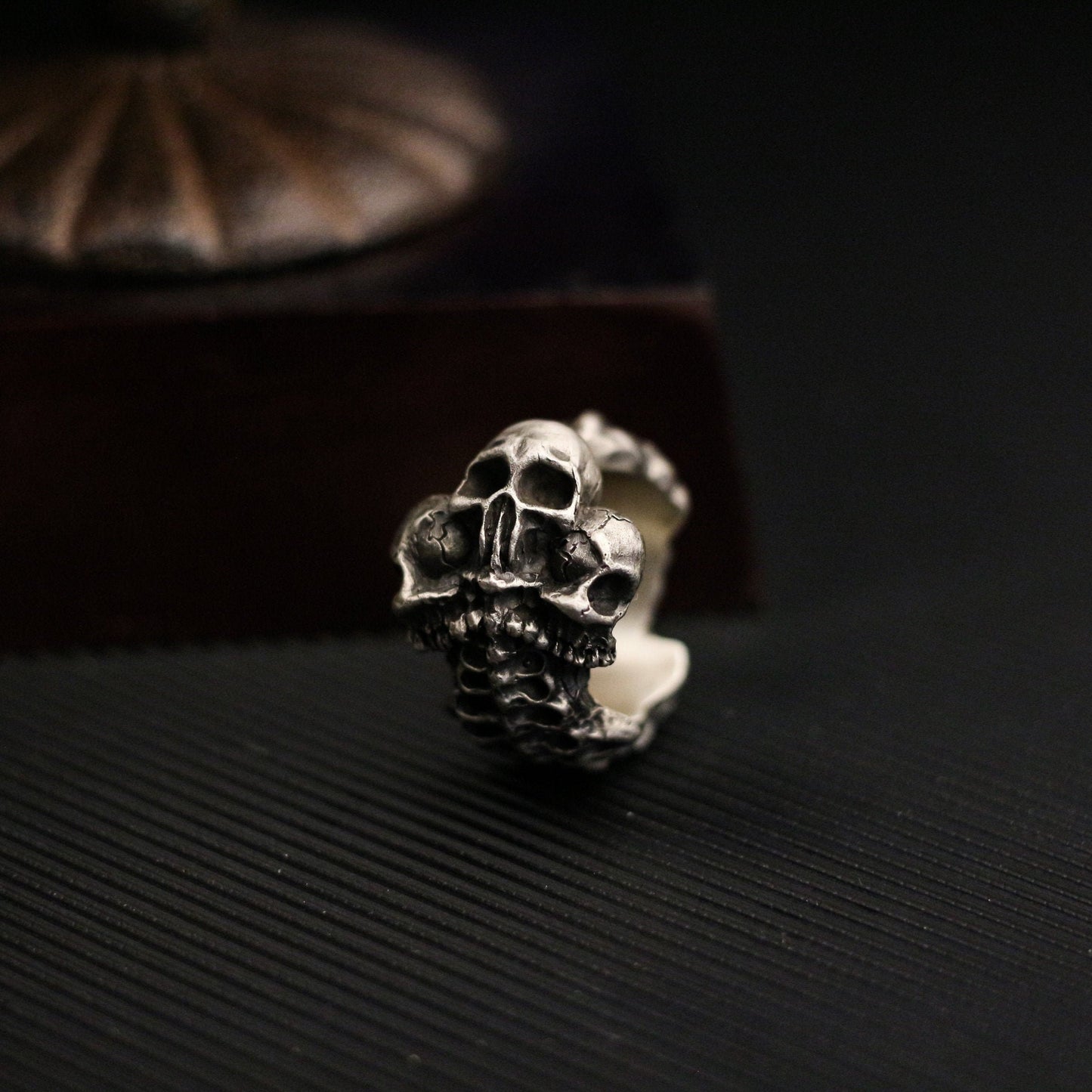 Three-headed skull 925 silver ring, Three ghost soul ring, sterling silver brass retro dark punk personality men’s gift - Craftsman made