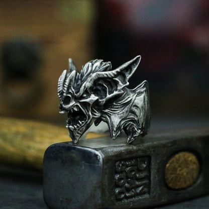 Screaming gargoyle 925 Silver Ring, Gothic Bat Ring, Halloween silver Jewelry-Craftsman made - SATANHORN