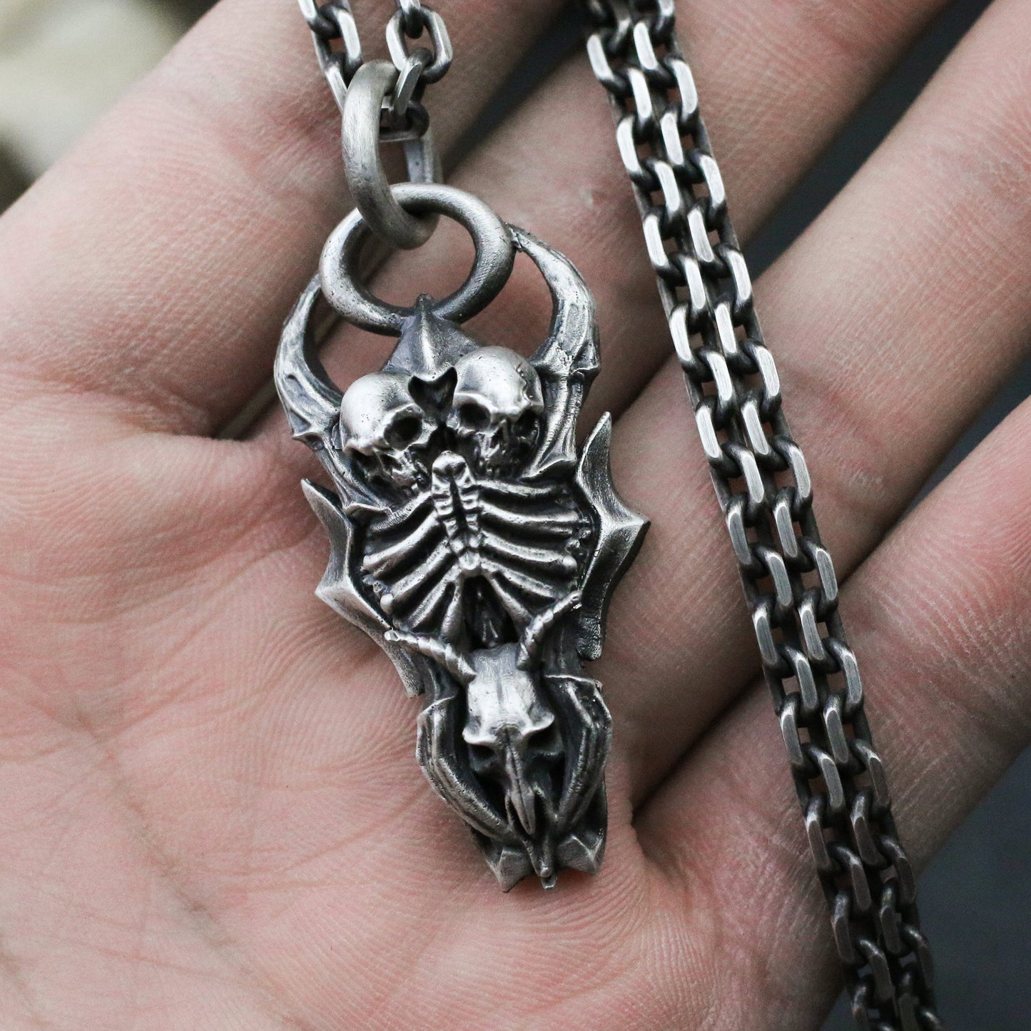 Sheep head skull skeleton 925 silver pendant necklace, dark personality sterling silver Gothic handmade jewelry gift-Craftsmen made