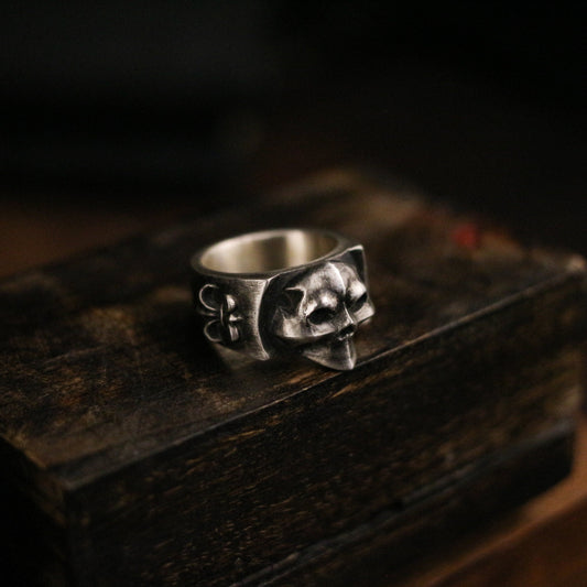 Printed skull 925 silver ring, unique skull ring, sterling silver ghost vintage gothic ring gift-craftsman made - SATANHORN