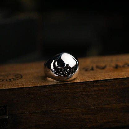Smiley 925 silver ring, funny smile ring, Gift for mother,unique sterling silver lettering vintage gothic ring gift - Craftsman made - SATANHORN
