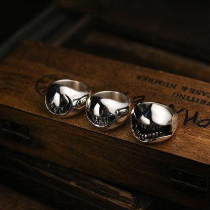 Smiley 925 silver ring, funny smile ring, Gift for mother,unique sterling silver lettering vintage gothic ring gift - Craftsman made - SATANHORN