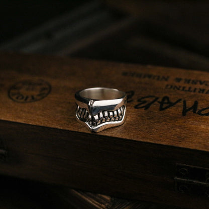 Anger 925 silver ring, silver tooth ring, unique sterling silver lettering, vintage gothic ring gift - Craftsman made - SATANHORN
