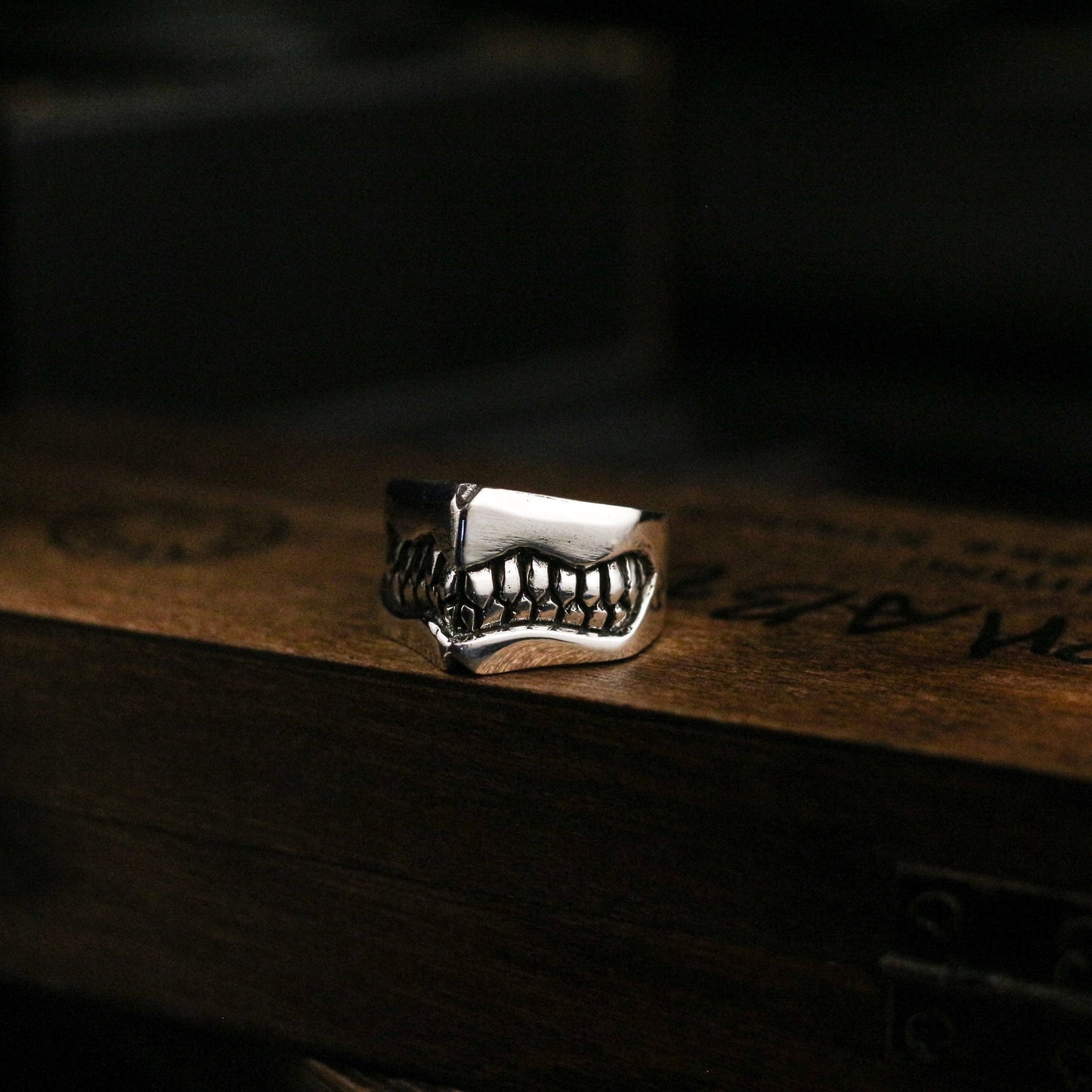 Anger 925 silver ring, silver tooth ring, unique sterling silver lettering, vintage gothic ring gift - Craftsman made