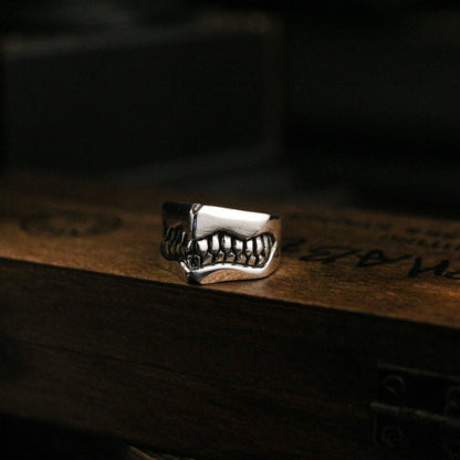 Anger 925 silver ring, silver tooth ring, unique sterling silver lettering, vintage gothic ring gift - Craftsman made - SATANHORN