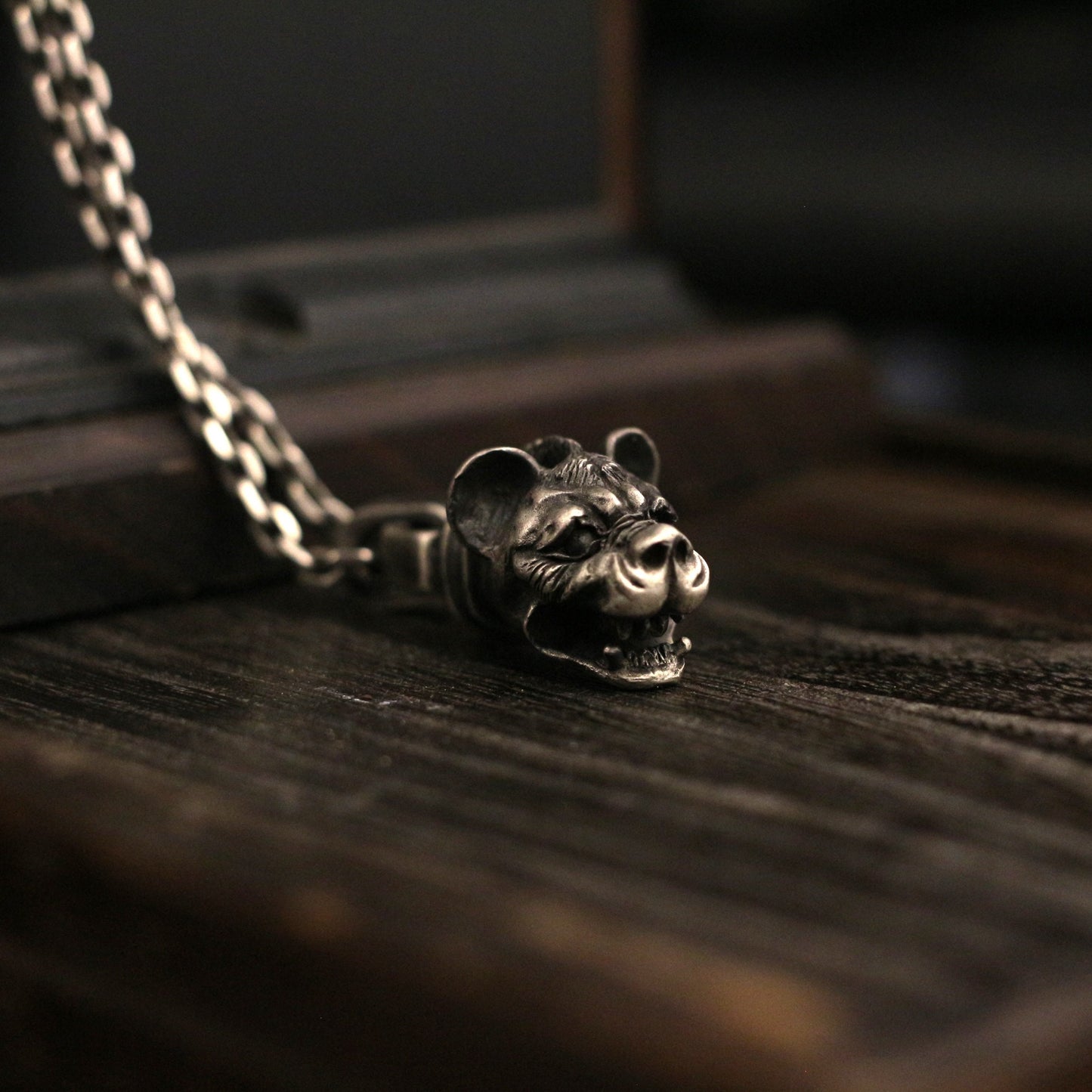 Hyena Dog 925 silver pendant necklace,wild dogpendant, sterling silver pet lettering vintage gothic ring gift - Craftsman made