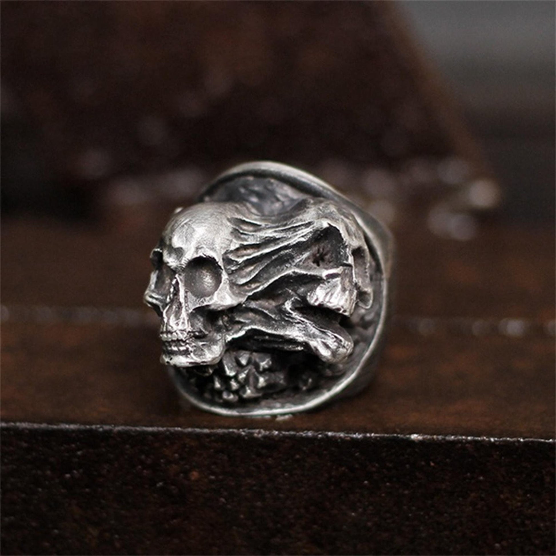 Soul skull 925 silver ring, torn skull ring, unique sterling silver Gothic vintage personalized gift - Craftsman made - SATANHORN